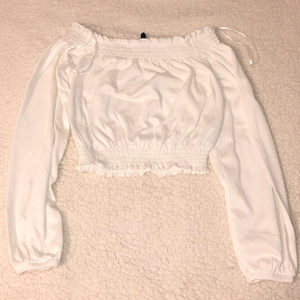 H&M White Cropped Peasant Top